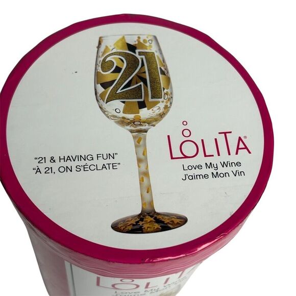 Lolita "21 & Having Fun" Hand-Painted Wine Glass 15 oz Birthday Gift - Picture 12 of 13